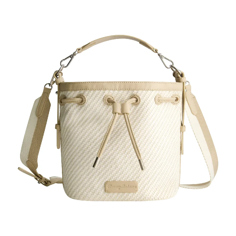 Women's Quilted Bucket Bag in Black with Silver Hardware for a Classic and Timeless Style Tommy Bahama Soft Woven Drawstring Bucket Bag Women's Quilted Bucket Bag in Black with Silver Hardware for a Classic and Timeless Style Tommy Bahama Soft Woven Drawstring Bucket Bag
