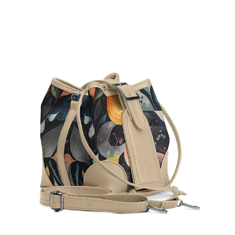 Satin Bucket Bag in Champagne with Rhinestone - Studded Logo for a Special Occasion Beige Bucket Bags Mussels Satin Bucket Bag in Champagne with Rhinestone - Studded Logo for a Special Occasion Beige Bucket Bags Mussels