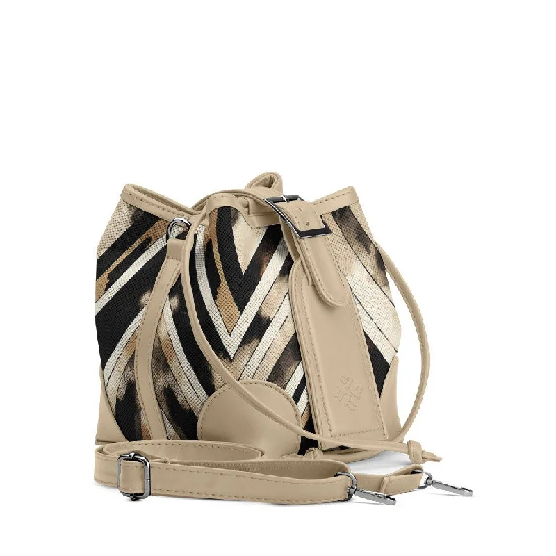 Satin Bucket Bag in Champagne with Rhinestone - Studded Logo for a Special Occasion Beige Bucket Bags ZigZag Satin Bucket Bag in Champagne with Rhinestone - Studded Logo for a Special Occasion Beige Bucket Bags ZigZag