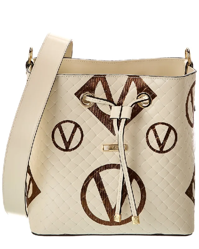 Satin Bucket Bag in Champagne with Rhinestone - Studded Logo for a Special Occasion Valentino by Mario Valentino Karl Saint Tropez Leather Bucket Bag Satin Bucket Bag in Champagne with Rhinestone - Studded Logo for a Special Occasion Valentino by Mario Valentino Karl Saint Tropez Leather Bucket Bag