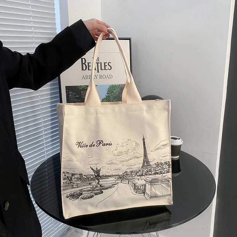 Canvas Bag with Leather Trim for a Stylish and Durable Look Paris Eiffel Tower women Canvas tote Bag Canvas Bag with Leather Trim for a Stylish and Durable Look Paris Eiffel Tower women Canvas tote Bag