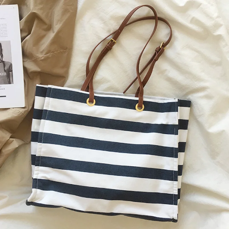 Recycled Canvas Shoulder Bag for Eco - Conscious Consumers Elena Handbags Large Striped Tote Handbags Recycled Canvas Shoulder Bag for Eco - Conscious Consumers Elena Handbags Large Striped Tote Handbags