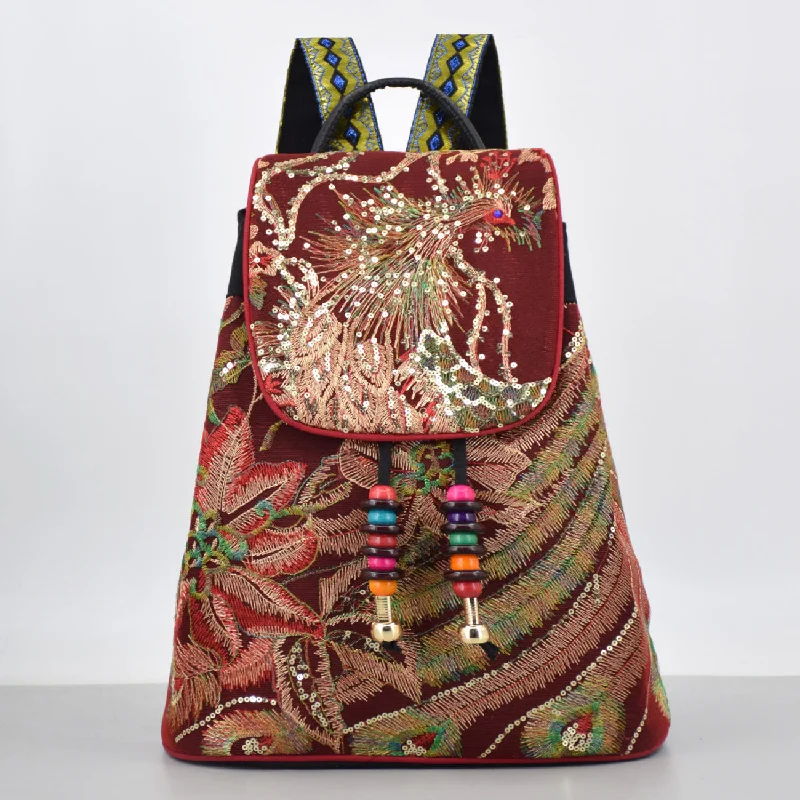Canvas Bag with Leather Trim for a Stylish and Durable Look Small Womens Vintage Canvas Backpack Ethnic Style Rucksack Bag Canvas Bag with Leather Trim for a Stylish and Durable Look Small Womens Vintage Canvas Backpack Ethnic Style Rucksack Bag