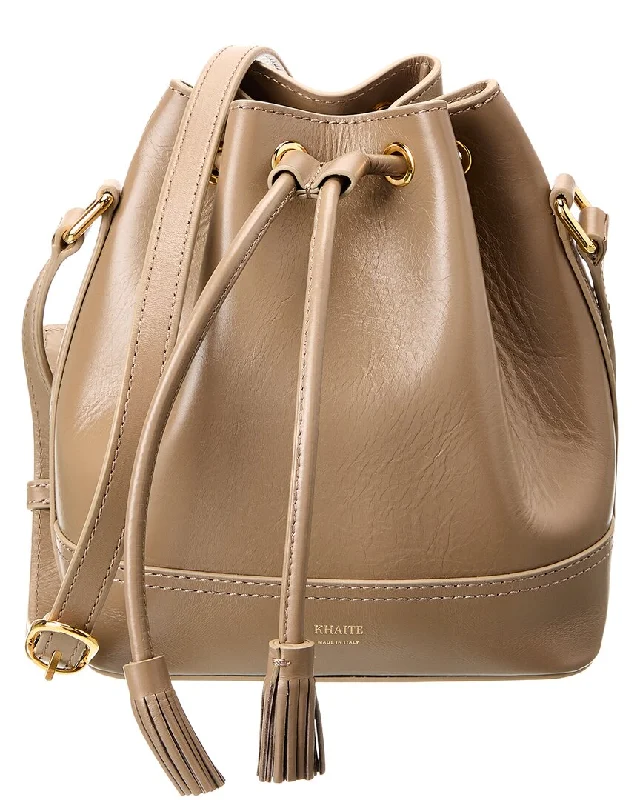 Women's Genuine Leather Bucket Bag in Chestnut Brown with Gold - Tone Hardware for a Sophisticated Look KHAITE Leather Bucket Bag