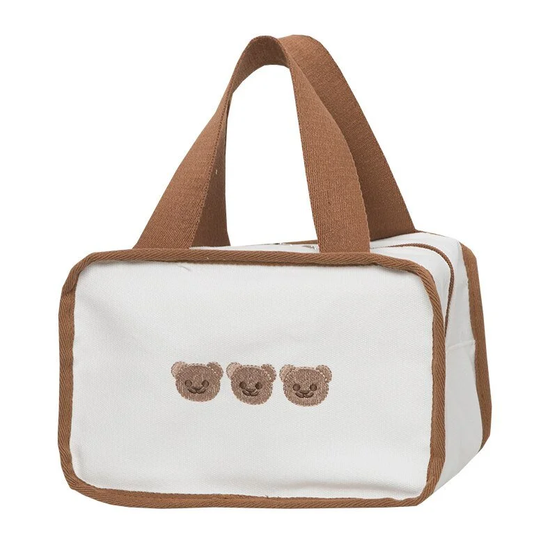Canvas Bag with Leather Trim for a Stylish and Durable Look Cute Bears Bunnies Food Box Canvas Bag with Leather Trim for a Stylish and Durable Look Cute Bears Bunnies Food Box