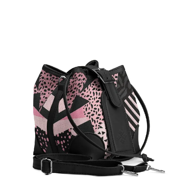 Bucket Bag with Geometric Print in Multicolor for a Contemporary and Eye - Catching Appeal Black Bucket Bags Scratches Bucket Bag with Geometric Print in Multicolor for a Contemporary and Eye - Catching Appeal Black Bucket Bags Scratches