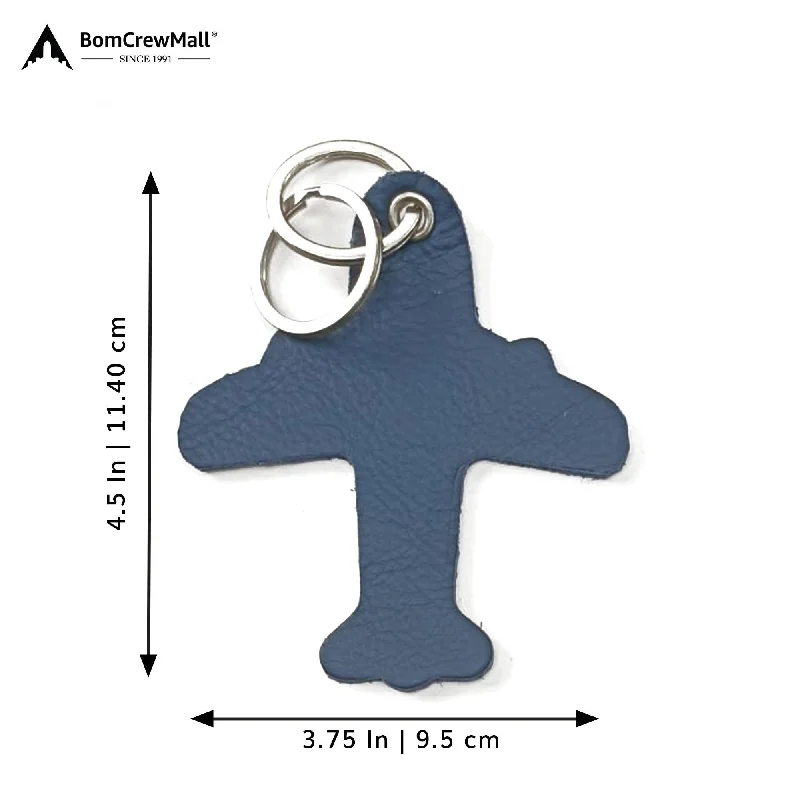 Customizable Canvas Tote Bag for Brand Promotion AIRPLANE LEATHER BAG TAG WITH KEY RING - SMALL BLUE