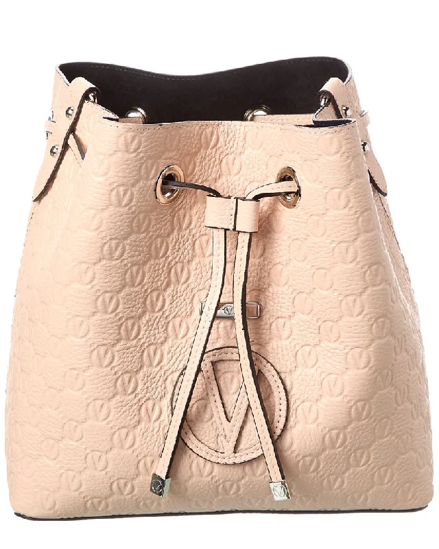 Canvas and Leather - Trimmed Bucket Bag in Beige for a Casual Weekend Getaway Valentino by Mario Valentino Karl Medallion Leather Bucket Bag Canvas and Leather - Trimmed Bucket Bag in Beige for a Casual Weekend Getaway Valentino by Mario Valentino Karl Medallion Leather Bucket Bag