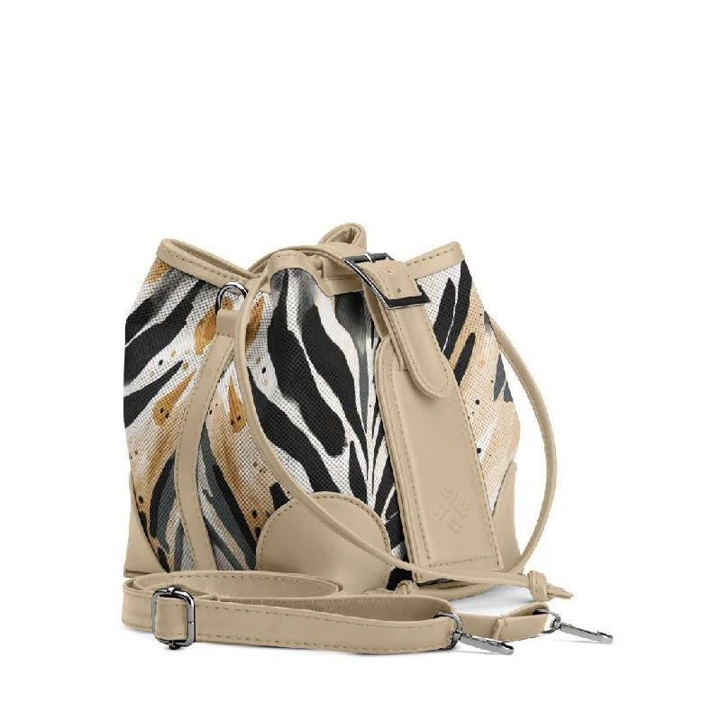 Canvas and Leather - Trimmed Bucket Bag in Beige for a Casual Weekend Getaway Beige Bucket Bags Short Leaf Canvas and Leather - Trimmed Bucket Bag in Beige for a Casual Weekend Getaway Beige Bucket Bags Short Leaf