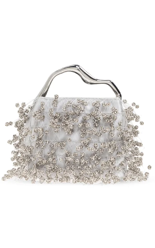 PVC Bucket Bag in Clear with Glitter Accents for a Fun and Edgy Style Solene Mini Beaded Top Handle Bag PVC Bucket Bag in Clear with Glitter Accents for a Fun and Edgy Style Solene Mini Beaded Top Handle Bag