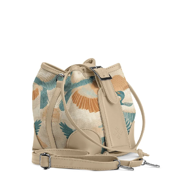Linen Bucket Bag in Natural Beige with Braided Strap for a Rustic Summer Ensemble Beige Bucket Bag Featuring Elegant Crane Flight Linen Bucket Bag in Natural Beige with Braided Strap for a Rustic Summer Ensemble Beige Bucket Bag Featuring Elegant Crane Flight