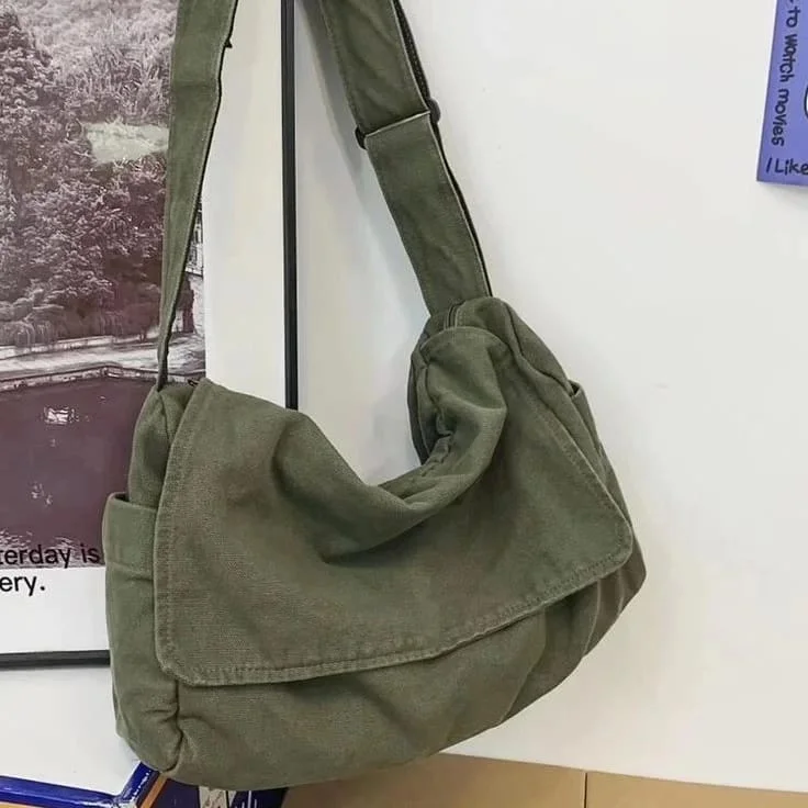 Foldable Canvas Shopping Bag for Easy Storage in Your Car Olive Messenger