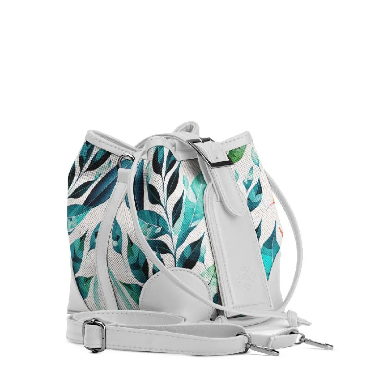 Faux Fur - Lined Bucket Bag in White for a Cozy Winter Accessory White Bucket Bags Leaf Faux Fur - Lined Bucket Bag in White for a Cozy Winter Accessory White Bucket Bags Leaf