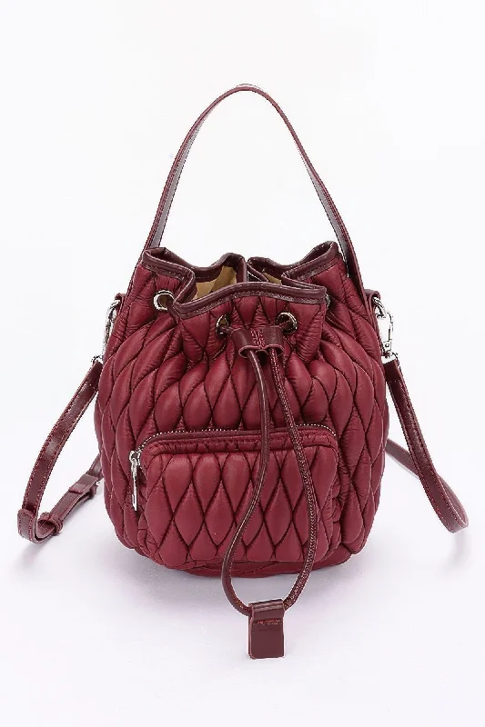 Women's Genuine Leather Bucket Bag in Chestnut Brown with Gold - Tone Hardware for a Sophisticated Look FASHNZFAB Women's Quilted Faux Leather Bucket Bag