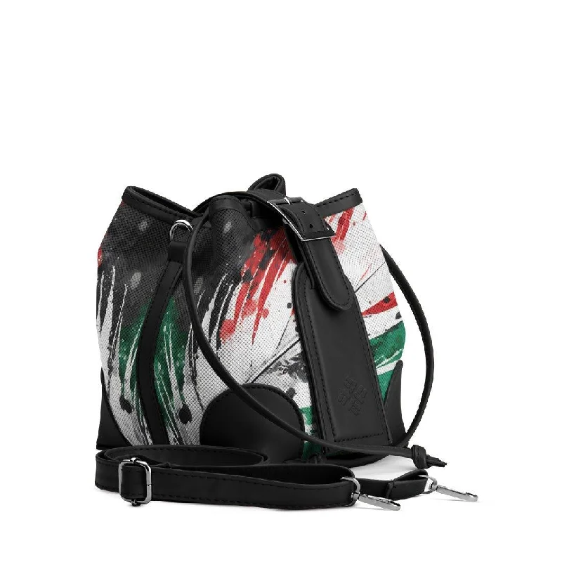 Women's Printed Bucket Bag in Floral Patterns for a Spring - Themed Day at the Park Black Bucket Bags Palestine Women's Printed Bucket Bag in Floral Patterns for a Spring - Themed Day at the Park Black Bucket Bags Palestine