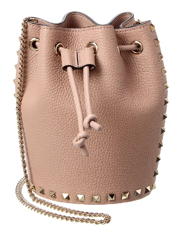 Women's Genuine Leather Bucket Bag in Chestnut Brown with Gold - Tone Hardware for a Sophisticated Look Valentino Rockstud Grainy Leather Bucket Bag Women's Genuine Leather Bucket Bag in Chestnut Brown with Gold - Tone Hardware for a Sophisticated Look Valentino Rockstud Grainy Leather Bucket Bag