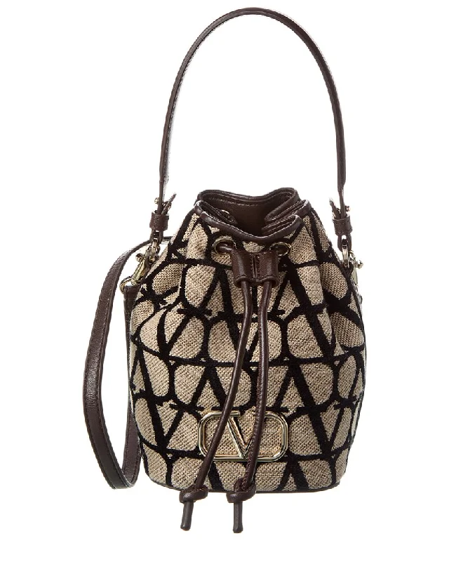 Women's Quilted Bucket Bag in Black with Silver Hardware for a Classic and Timeless Style Valentino VLogo Mini Toile Iconographe Canvas & Leather Bucket Bag Women's Quilted Bucket Bag in Black with Silver Hardware for a Classic and Timeless Style Valentino VLogo Mini Toile Iconographe Canvas & Leather Bucket Bag