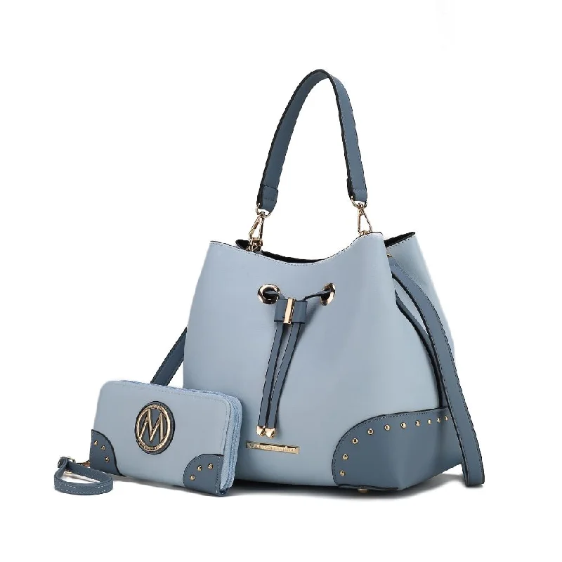 Women's Bucket Bag with Magnetic Closure in Purple for Easy Access Candice Color Block Bucket Bag with matching Wallet Women's Bucket Bag with Magnetic Closure in Purple for Easy Access Candice Color Block Bucket Bag with matching Wallet