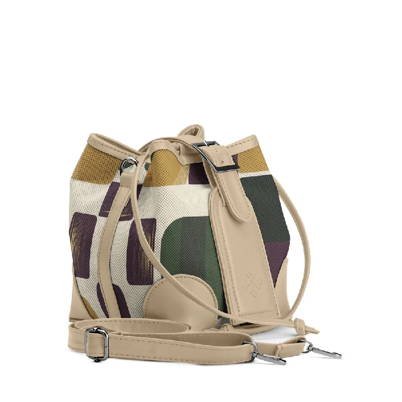 Canvas Bucket Bag in Navy Blue with Striped Interior for a Nautical - Inspired Outfit Beige Bucket Bag with Retro Geometric Blocks Canvas Bucket Bag in Navy Blue with Striped Interior for a Nautical - Inspired Outfit Beige Bucket Bag with Retro Geometric Blocks