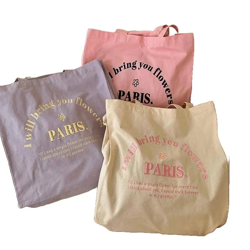 Customizable Canvas Tote Bag for Brand Promotion Women Canvas Shoulder Bag Paris Embroidery Customizable Canvas Tote Bag for Brand Promotion Women Canvas Shoulder Bag Paris Embroidery