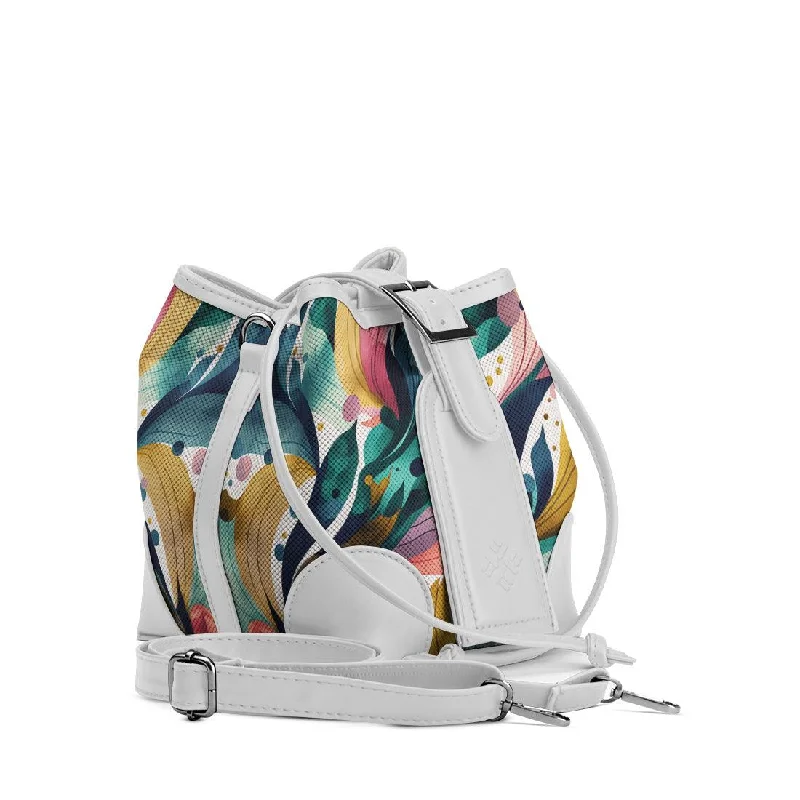 Canvas and Leather - Trimmed Bucket Bag in Beige for a Casual Weekend Getaway White Bucket Bags Color Flow Canvas and Leather - Trimmed Bucket Bag in Beige for a Casual Weekend Getaway White Bucket Bags Color Flow