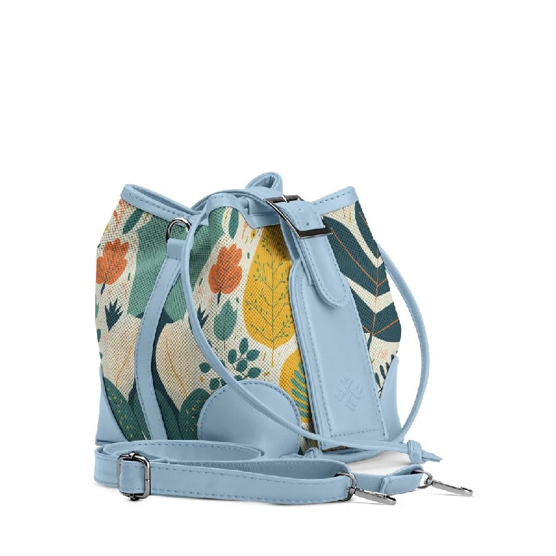 Vegan Leather Bucket Bag in Light Gray for the Ethical Fashionista Blue Bucket Bags Leaves Vegan Leather Bucket Bag in Light Gray for the Ethical Fashionista Blue Bucket Bags Leaves