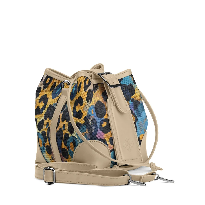 Linen Bucket Bag in Natural Beige with Braided Strap for a Rustic Summer Ensemble Beige Bucket Bag in Vibrant Leopard Splash Linen Bucket Bag in Natural Beige with Braided Strap for a Rustic Summer Ensemble Beige Bucket Bag in Vibrant Leopard Splash