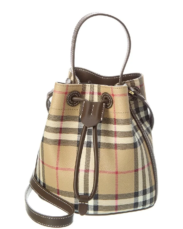 Vegan Leather Bucket Bag in Light Gray for the Ethical Fashionista Burberry Check Mini E-Canvas & Leather Bucket Bag Vegan Leather Bucket Bag in Light Gray for the Ethical Fashionista Burberry Check Mini E-Canvas & Leather Bucket Bag