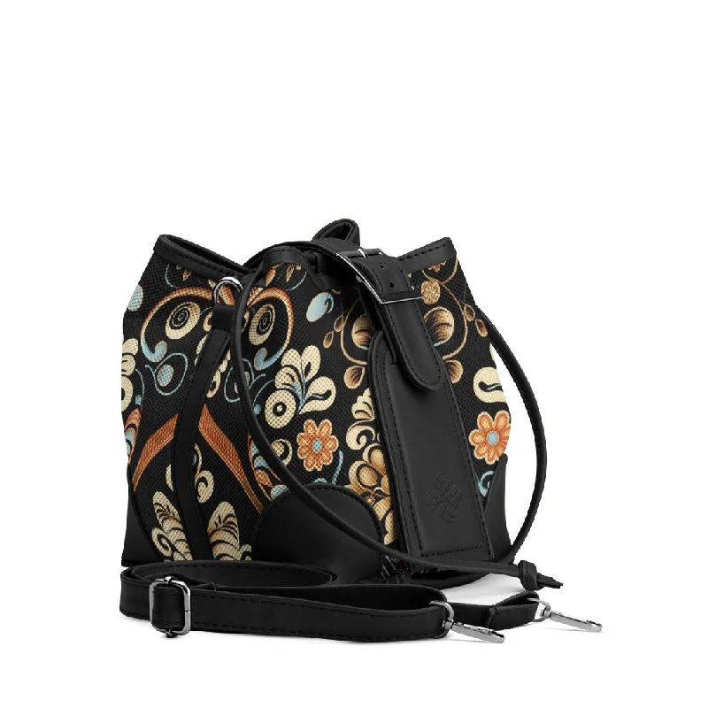 Satin Bucket Bag in Champagne with Rhinestone - Studded Logo for a Special Occasion Black Bucket Bags Decoration Satin Bucket Bag in Champagne with Rhinestone - Studded Logo for a Special Occasion Black Bucket Bags Decoration