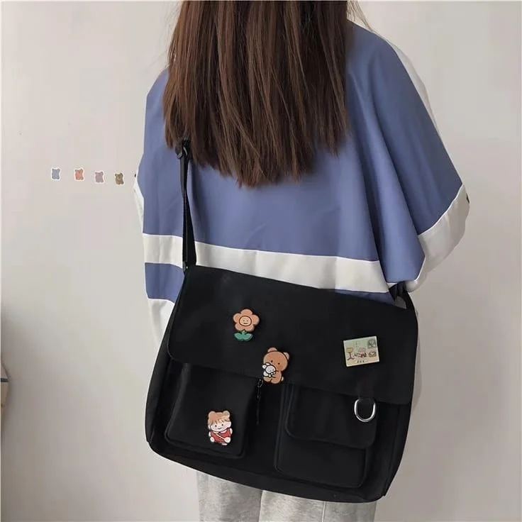 Kids' Canvas Backpack with Fun Animal Prints for School Black Letter Bag