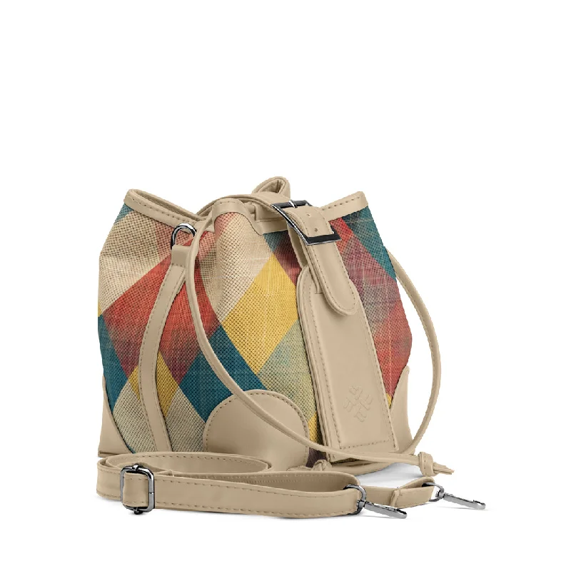 Canvas Bucket Bag in Navy Blue with Striped Interior for a Nautical - Inspired Outfit Beige Bucket Bag with Colorful Argyle Charm Canvas Bucket Bag in Navy Blue with Striped Interior for a Nautical - Inspired Outfit Beige Bucket Bag with Colorful Argyle Charm
