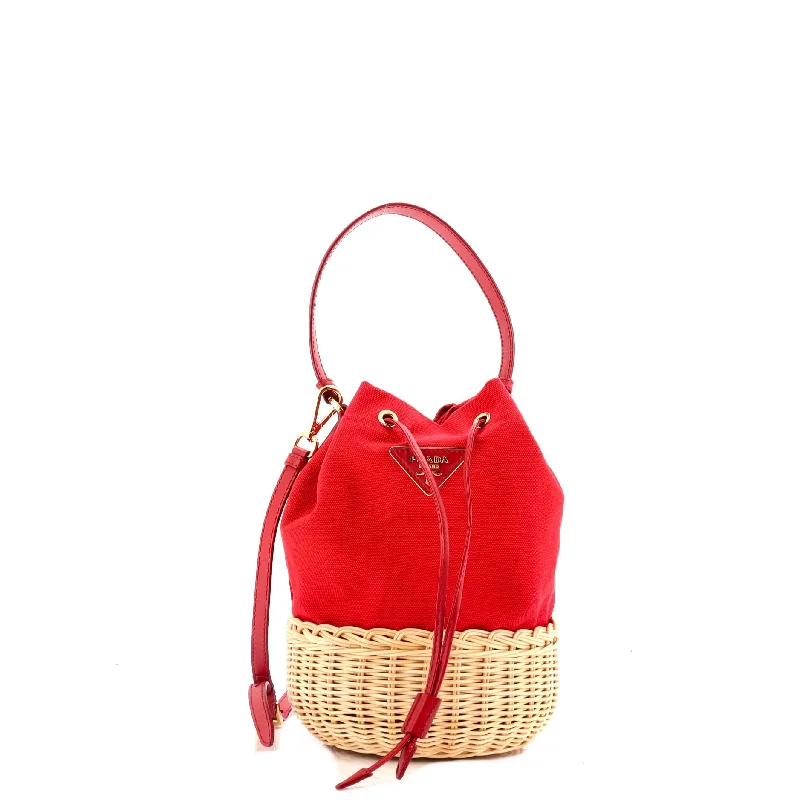 Women's Printed Bucket Bag in Floral Patterns for a Spring - Themed Day at the Park Drawstring Bucket Bag Canvas and Wicker Small
