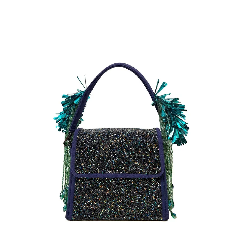 Satin Bucket Bag in Champagne with Rhinestone - Studded Logo for a Special Occasion Peacock Trapezee Bag Satin Bucket Bag in Champagne with Rhinestone - Studded Logo for a Special Occasion Peacock Trapezee Bag