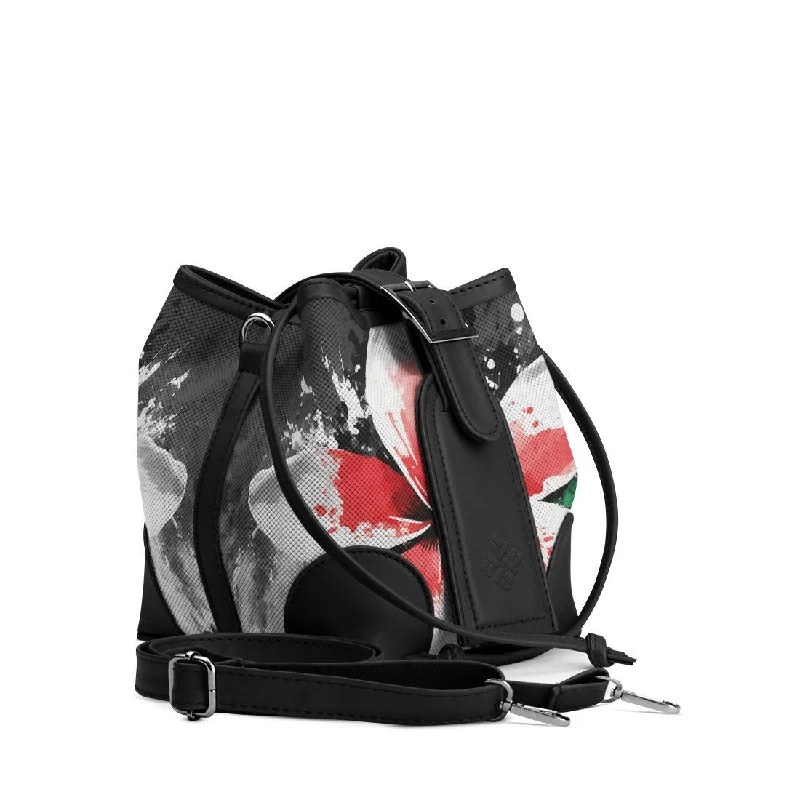 Women's Bucket Bag with Magnetic Closure in Purple for Easy Access Black Bucket Bags Palestine flower Women's Bucket Bag with Magnetic Closure in Purple for Easy Access Black Bucket Bags Palestine flower
