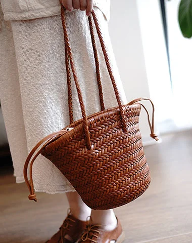 Women's Printed Bucket Bag in Floral Patterns for a Spring - Themed Day at the Park Brown Womens Braided Leather Shoulder Bag Womens Braided Bucket Purse for Ladies Women's Printed Bucket Bag in Floral Patterns for a Spring - Themed Day at the Park Brown Womens Braided Leather Shoulder Bag Womens Braided Bucket Purse for Ladies