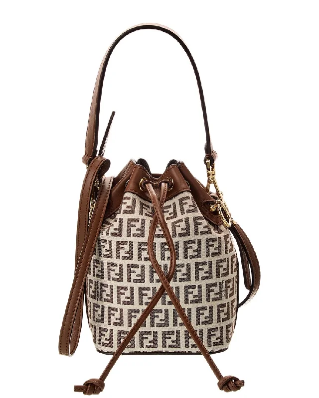 Women's Genuine Leather Bucket Bag in Chestnut Brown with Gold - Tone Hardware for a Sophisticated Look FENDI Mon Tresor Mini FF Jacquard & Leather Bucket Bag Women's Genuine Leather Bucket Bag in Chestnut Brown with Gold - Tone Hardware for a Sophisticated Look FENDI Mon Tresor Mini FF Jacquard & Leather Bucket Bag