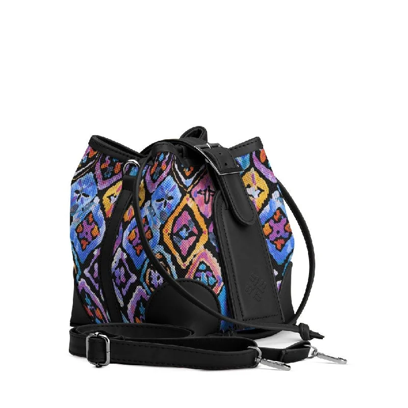 Women's Bucket Bag with Magnetic Closure in Purple for Easy Access Black Bucket Bags Mozaic Women's Bucket Bag with Magnetic Closure in Purple for Easy Access Black Bucket Bags Mozaic