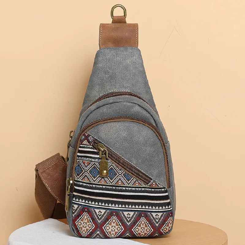 Waterproof Canvas Messenger Bag for Commuting in All Weather Ethnic Style Women's Crossbody Sling Bag Canvas Chest Bag For Women Waterproof Canvas Messenger Bag for Commuting in All Weather Ethnic Style Women's Crossbody Sling Bag Canvas Chest Bag For Women