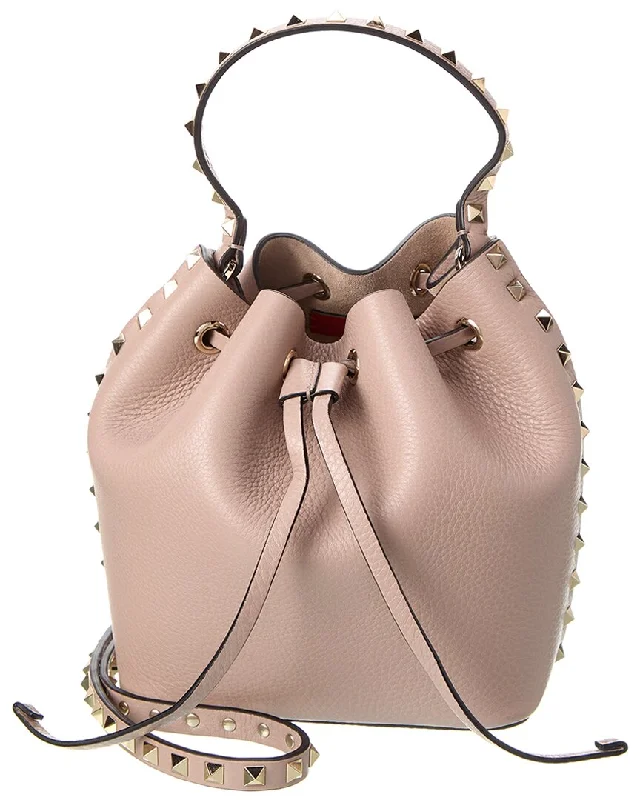 Women's Bucket Bag with Magnetic Closure in Purple for Easy Access Valentino Rockstud Grainy Leather Bucket Bag Women's Bucket Bag with Magnetic Closure in Purple for Easy Access Valentino Rockstud Grainy Leather Bucket Bag