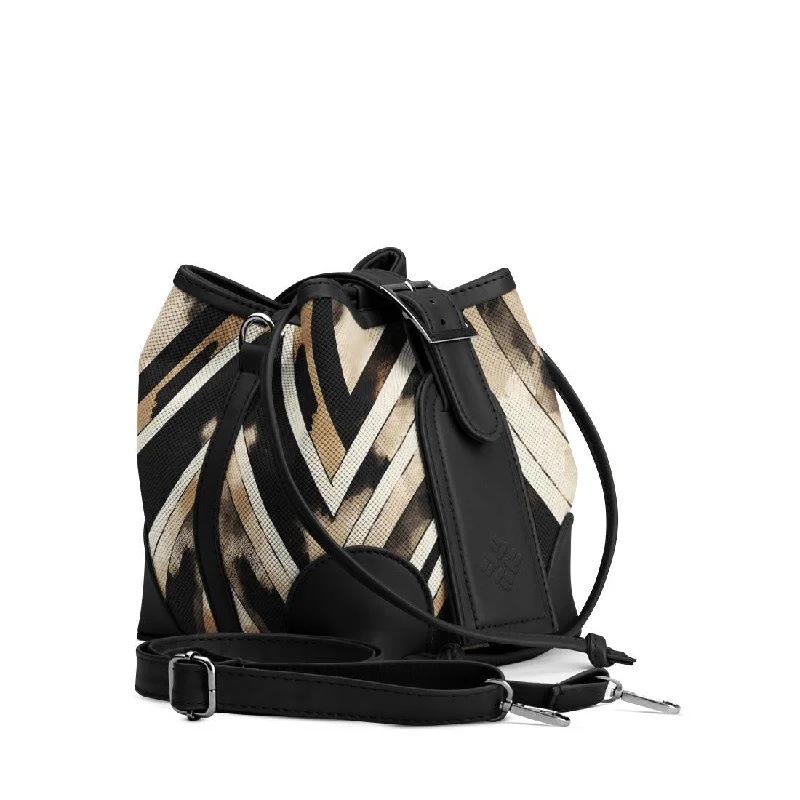 Satin Bucket Bag in Champagne with Rhinestone - Studded Logo for a Special Occasion Black Bucket Bags ZigZag Satin Bucket Bag in Champagne with Rhinestone - Studded Logo for a Special Occasion Black Bucket Bags ZigZag
