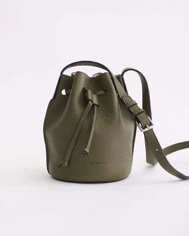 Canvas Bucket Bag in Navy Blue with Striped Interior for a Nautical - Inspired Outfit Bobb Bucket Bag: Olive Pebbled Leather Canvas Bucket Bag in Navy Blue with Striped Interior for a Nautical - Inspired Outfit Bobb Bucket Bag: Olive Pebbled Leather