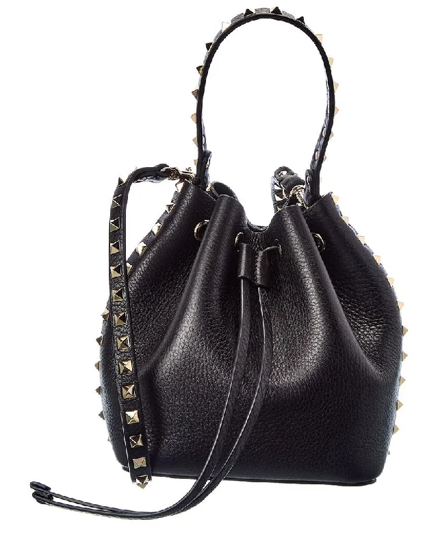 Denim Bucket Bag in Washed Blue with Patchwork for a Vintage - Inspired Look Valentino Rockstud Grainy Leather Bucket Bag