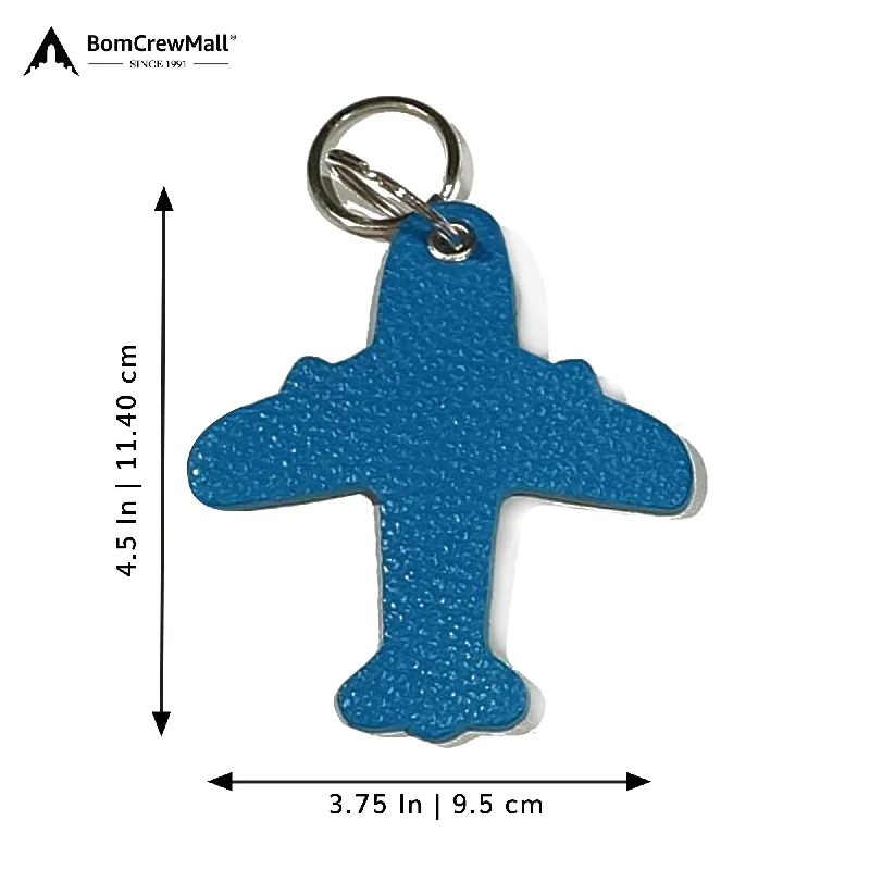 Kids' Canvas Backpack with Fun Animal Prints for School AIRPLANE LEATHER BAG TAG WITH KEY RING - SMALL GRAINY BLUE