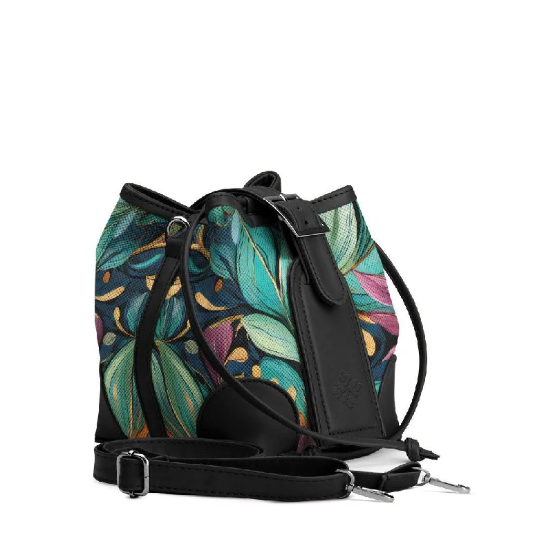 Bucket Bag with Geometric Print in Multicolor for a Contemporary and Eye - Catching Appeal Black Bucket Bags Leaf Bucket Bag with Geometric Print in Multicolor for a Contemporary and Eye - Catching Appeal Black Bucket Bags Leaf