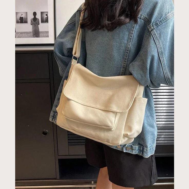 Large Capacity Canvas Tote Bag for Grocery Shopping with Reinforced Handles White Boxy Bag