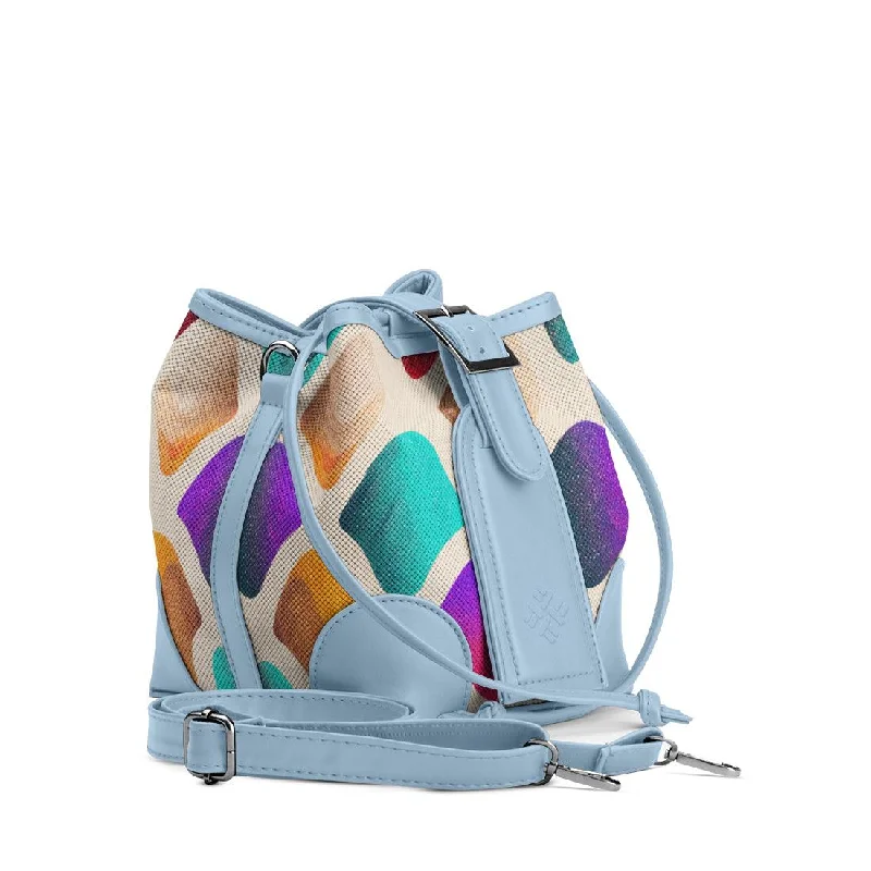 Rattan Bucket Bag in Natural Color with Beadwork for a Tropical Vacation Blue Bucket Bags Colorized Rattan Bucket Bag in Natural Color with Beadwork for a Tropical Vacation Blue Bucket Bags Colorized