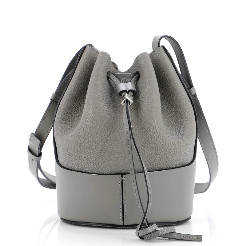 Canvas and Leather - Trimmed Bucket Bag in Beige for a Casual Weekend Getaway Balloon Bucket Bag Leather Small