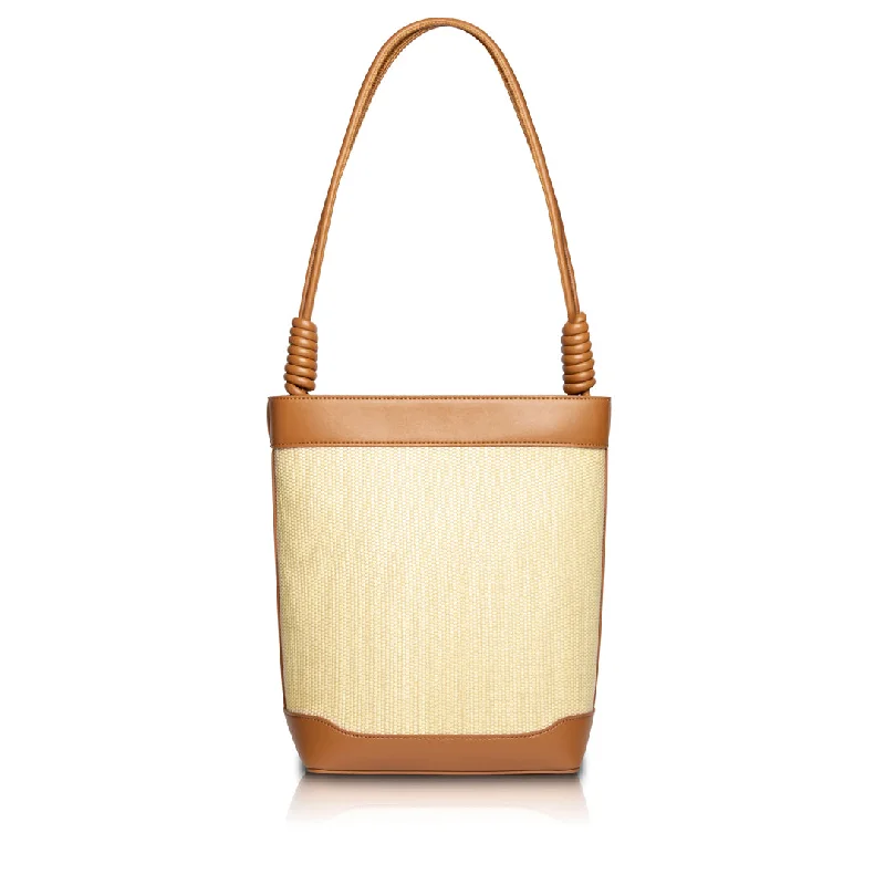 Linen Bucket Bag in Natural Beige with Braided Strap for a Rustic Summer Ensemble Yarra Bucket Bag - Sunbeam Brown
