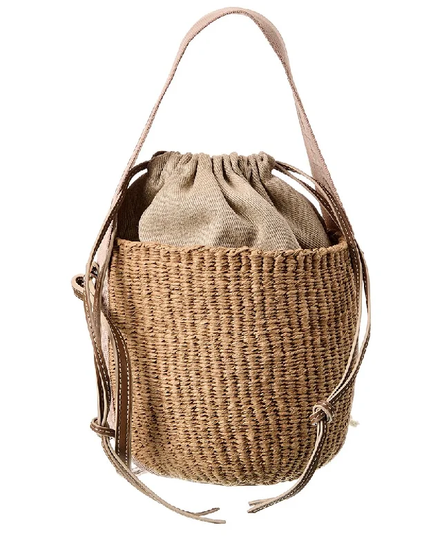 Satin Bucket Bag in Champagne with Rhinestone - Studded Logo for a Special Occasion Chloe Woody Small Paper & Leather Bucket Bag Satin Bucket Bag in Champagne with Rhinestone - Studded Logo for a Special Occasion Chloe Woody Small Paper & Leather Bucket Bag