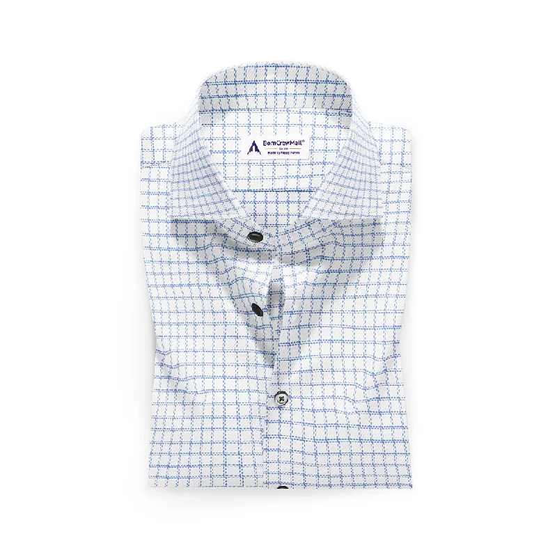 Canvas Bag with Leather Trim for a Stylish and Durable Look WHITE N BLUE IN CHECKS BT100234 Canvas Bag with Leather Trim for a Stylish and Durable Look WHITE N BLUE IN CHECKS BT100234